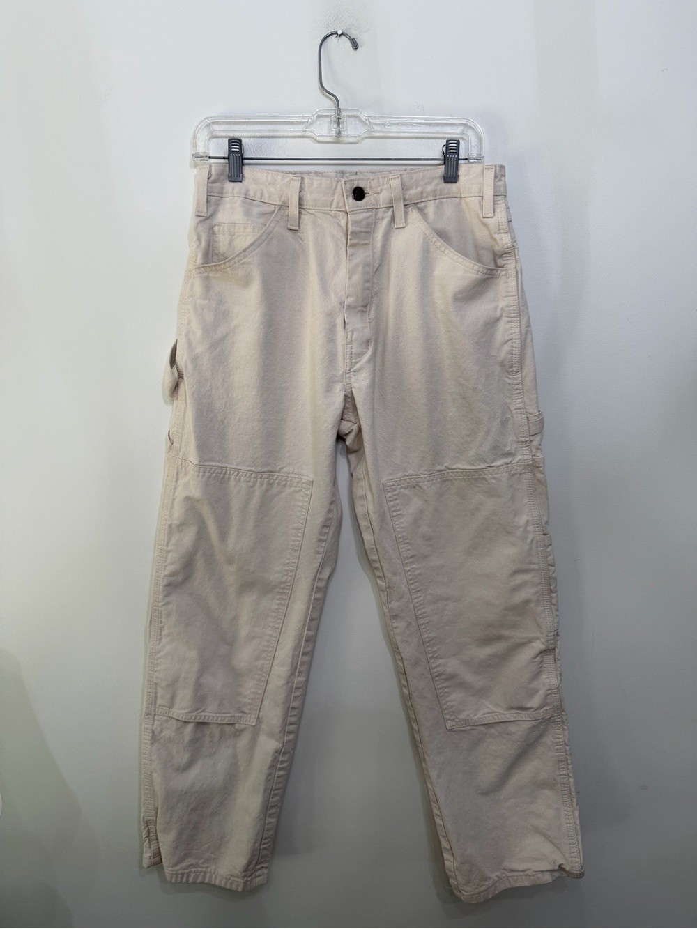 Vtg Dickies Double Knee Painter Carpenter Cargo Pants Cream Cotton Men’s 32X30